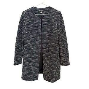 Karl Lagerfeld Paris Black White Tweed Open Front Blazer Jacket Large Elegant